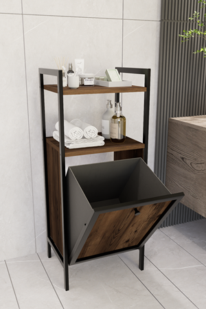 Kirli Çamaşır Sepeti Metal Ahşap Banyo Düzenleyici Kirli Sepeti Banyo Dolabı Organizer Banyo Rafı