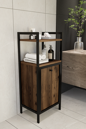 Kirli Çamaşır Sepeti Metal Ahşap Banyo Düzenleyici Kirli Sepeti Banyo Dolabı Organizer Banyo Rafı