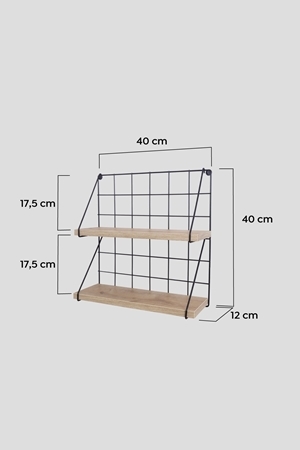 Metal Ahşap 2 Raflı Tel Duvar Rafı Mutfak Duvar Rafı Organizer