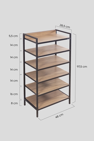 6 Raflı Ayakkabılık Metal-Ahşap Çok Amaçlı Raf Terliklik Ayakkabı Dolabı