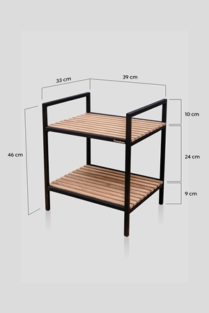 Metal Ahşap Dekoratif Banyo Rafı 2 Raflı Mini Açık Banyo Dolabı Havluluk Sabunluk Çok Amaçlı Raf