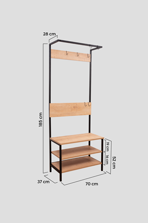 Portmanto Metal Ahşap Askılık Mini Vestiyer Portmanto Ayakkabılık