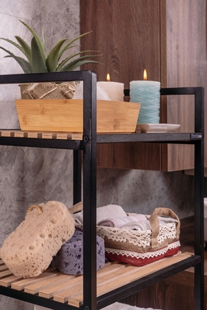 Ahşap Dekoratif Açık Banyo Dolabı Havluluk Sabunluk Çok Amaçlı Raf